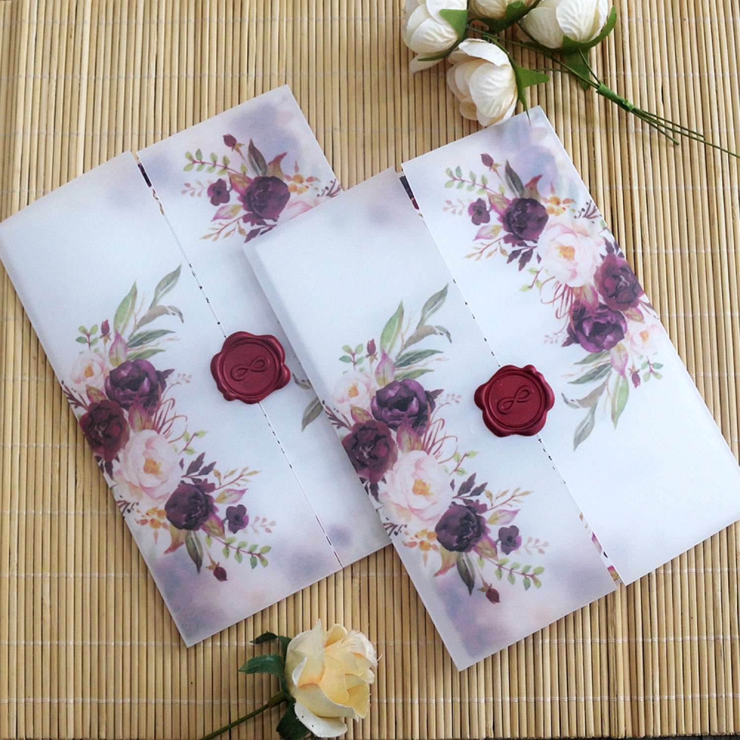 Rose Invitation Vellum Paper Simple Style Wedding Card Personalized Custom